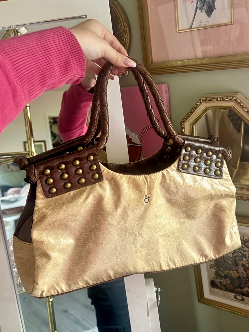Matt & Nat Vintage Beige & Brown Studded Shoulder Bag